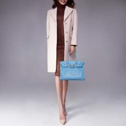 Hermes Celeste Taurillion Clemence Leather Palladium Finish Birkin 30 Bag
