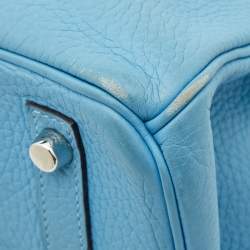 Hermes Celeste Taurillion Clemence Leather Palladium Finish Birkin 30 Bag