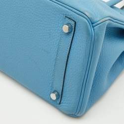 Hermes Celeste Taurillion Clemence Leather Palladium Finish Birkin 30 Bag