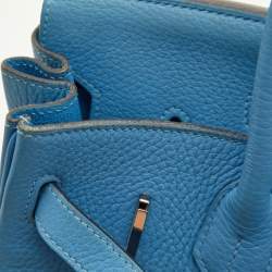 Hermes Celeste Taurillion Clemence Leather Palladium Finish Birkin 30 Bag