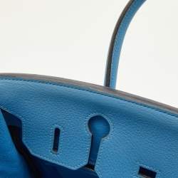 Hermes Celeste Taurillion Clemence Leather Palladium Finish Birkin 30 Bag