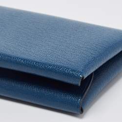 Pre Owned Hermes Deep Blue Chevre Leather Calvi Duo Card Holder
