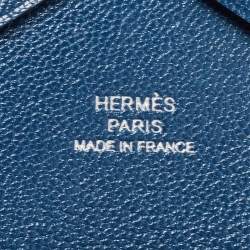 Pre Owned Hermes Deep Blue Chevre Leather Calvi Duo Card Holder