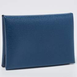 Pre Owned Hermes Deep Blue Chevre Leather Calvi Duo Card Holder