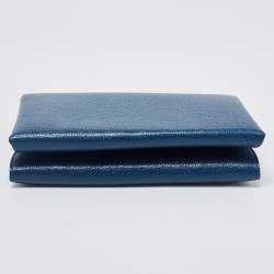 Pre Owned Hermes Deep Blue Chevre Leather Calvi Duo Card Holder