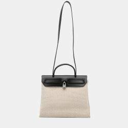 Hermes Beige/Black Toile Criss Herbag 31