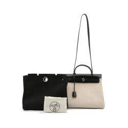 Hermes Beige/Black Toile Criss Herbag 31