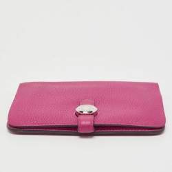 Pre Owned Hermes Rose Pourpre Leather Dogon Compact Wallet