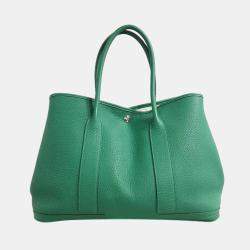 Hermes - HERMES Garden Party 36 Green Leather Tote Bag on Designer Wardrobe