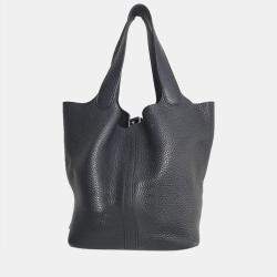 Hermes Black Clemence Leather  Picotin Lock 22 Tote Bag 