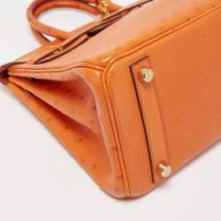 Pre Owned Hermes Orange Ostrich Gold Finish Birkin 25 Bag