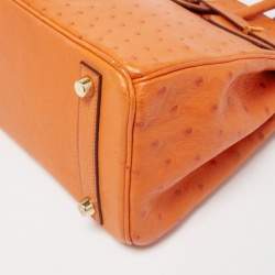 Pre Owned Hermes Orange Ostrich Gold Finish Birkin 25 Bag