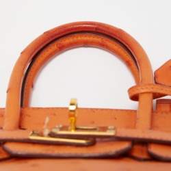 Pre Owned Hermes Orange Ostrich Gold Finish Birkin 25 Bag