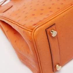 Pre Owned Hermes Orange Ostrich Gold Finish Birkin 25 Bag