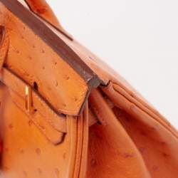 Pre Owned Hermes Orange Ostrich Gold Finish Birkin 25 Bag
