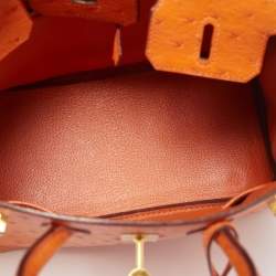Pre Owned Hermes Orange Ostrich Gold Finish Birkin 25 Bag
