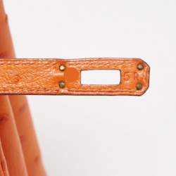 Pre Owned Hermes Orange Ostrich Gold Finish Birkin 25 Bag