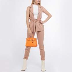 Pre Owned Hermes Orange Ostrich Gold Finish Birkin 25 Bag