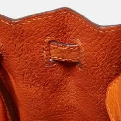 Pre Owned Hermes Orange Ostrich Gold Finish Birkin 25 Bag