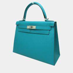 Hermes Blue Epsom Leather Palladium Hardware Kelly 28 Sellier Bag Hermes