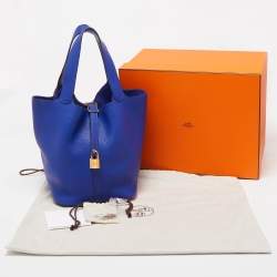 Pre Owned Hermes Bleu Electrique Taurillon Clemence Leather Picotin GM Bag
