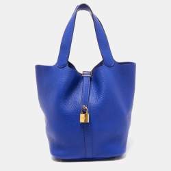 Hermès Picotin Lock PM And Dogon Wallet Blue Jean Combo Togo Palladium