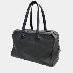 Pre Owned Hermes Black Clemence Leather Victoria II Satchel Bag 