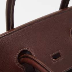 Hermes Havane Evercolor Leather Palladium Finish Birkin 35 Bag