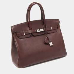 Hermes Havane Evercolor Leather Palladium Finish Birkin 35 Bag