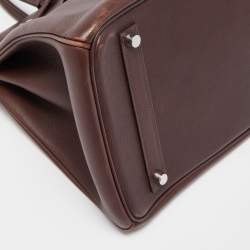 Hermes Havane Evercolor Leather Palladium Finish Birkin 35 Bag