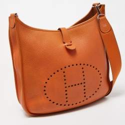 Pre Owned Hermes Orange Togo Leather Evelyne I GM Bag