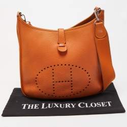 Pre Owned Hermes Orange Togo Leather Evelyne I GM Bag