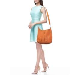 Pre Owned Hermes Orange Togo Leather Evelyne I GM Bag