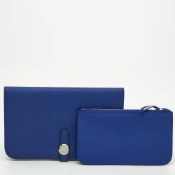 Pre Owned Hermes Blue Electrique Togo Leather Dogon Duo Wallet