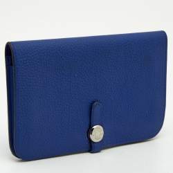 Pre Owned Hermes Blue Electrique Togo Leather Dogon Duo Wallet