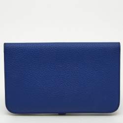Pre Owned Hermes Blue Electrique Togo Leather Dogon Duo Wallet