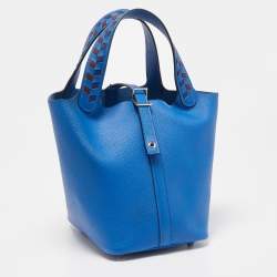 Hermes Bleu Zellige/Bleu Encre/Rouge Epsom Leather Picotin Lock 18 Bag