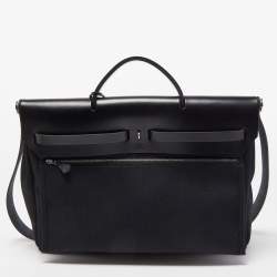 Pre Owned Hermès Black Canvas and Leather Herbag Zip 39 Bag