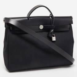 Pre Owned Hermès Black Canvas and Leather Herbag Zip 39 Bag