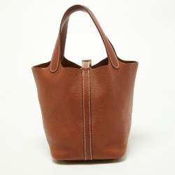 Pre Owned Hermes Fauve Barenia Faubourg Leather Picotin Lock 18 Bag