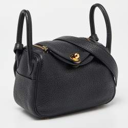 Hermès Black Taurillon Clemence Leather Gold Finish Mini Lindy Bag