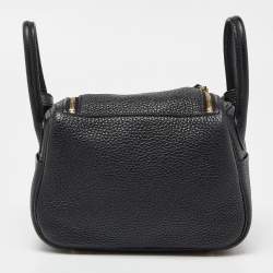 Hermès Black Taurillon Clemence Leather Gold Finish Mini Lindy Bag