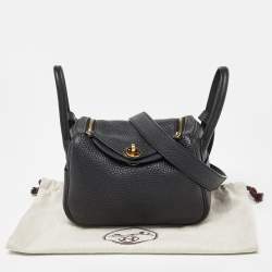 Hermès Black Taurillon Clemence Leather Gold Finish Mini Lindy Bag