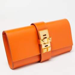 Pre Owned Hermes Orange Tadelakt Leather Medor 23 Clutch