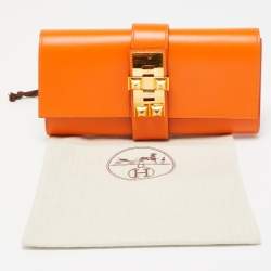 Pre Owned Hermes Orange Tadelakt Leather Medor 23 Clutch