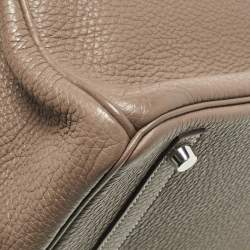 Hermes Etoupe Taurillion Clemence Leather Palladium Finish Birkin 30 Bag