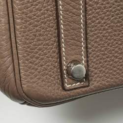 Hermes Etoupe Taurillion Clemence Leather Palladium Finish Birkin 30 Bag