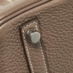Hermes Etoupe Taurillion Clemence Leather Palladium Finish Birkin 30 Bag
