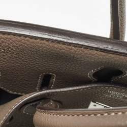 Hermes Etoupe Taurillion Clemence Leather Palladium Finish Birkin 30 Bag