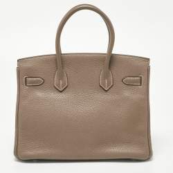 Hermes Etoupe Taurillion Clemence Leather Palladium Finish Birkin 30 Bag